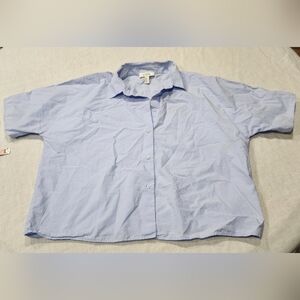 COS Women's Light Blue Button Down Boxy Crop Shirt Sz 6